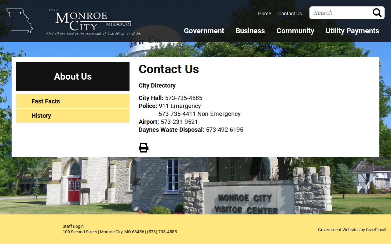 Monroe City arrest records contact page showing police non-emergency information